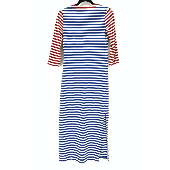 J. Crew Dress Womens XXS Maxi Lace Up Sammie Striped Baltic Nautical Cotton Blue - Picture 3 of 5